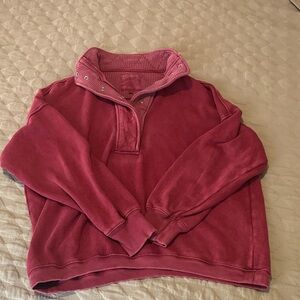 Aerie - Textured Maroon Quarter-Button Sweatshirt